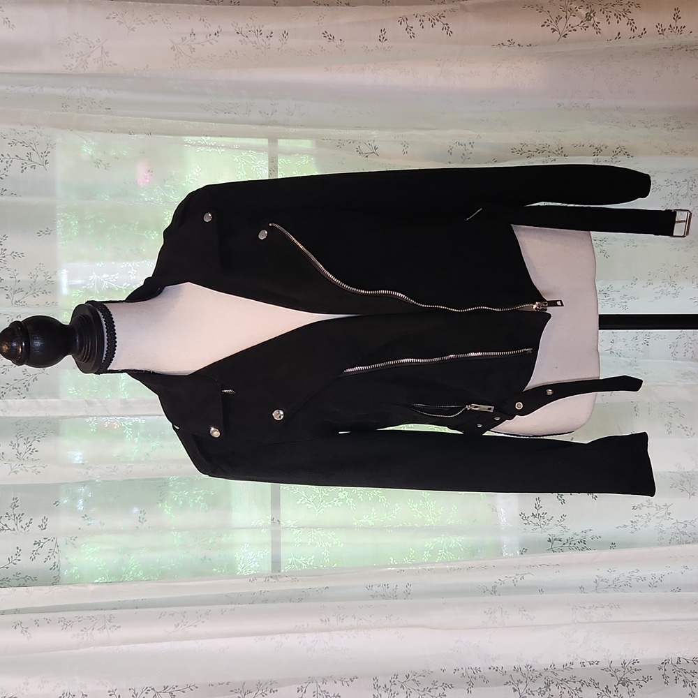Lulu's Black Suede Moto Jacket with Zip Details